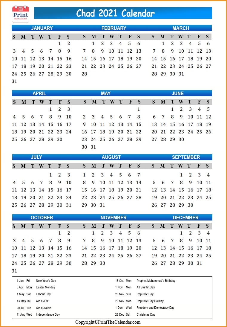 Chad Calendar 2021